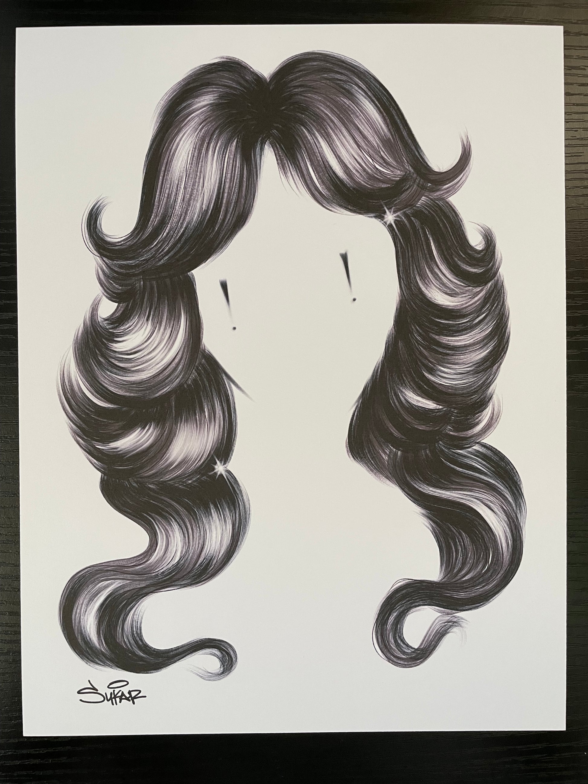 Artistic depiction of wavy hair on a white background. Old school hair design print 