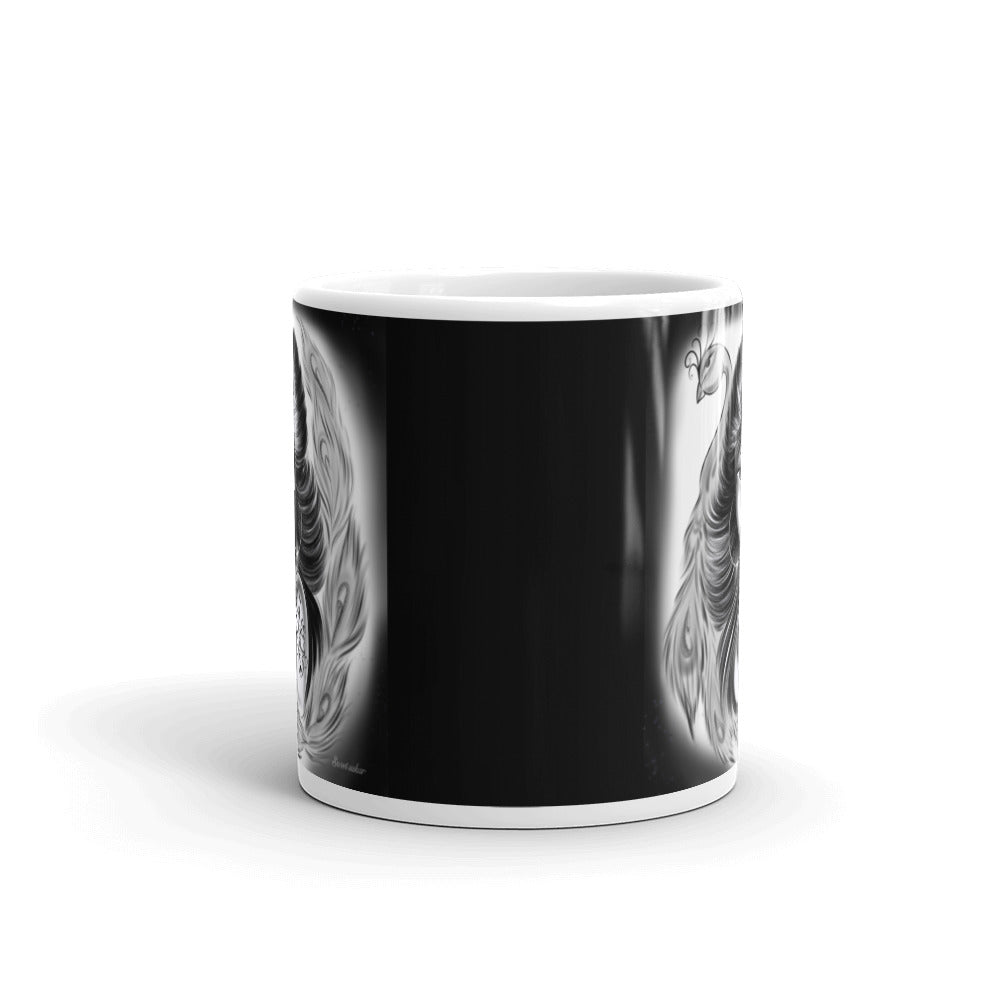 Peacock Queen White glossy mug