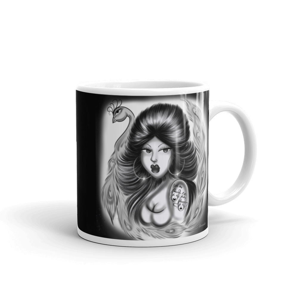 Peacock Queen White glossy mug