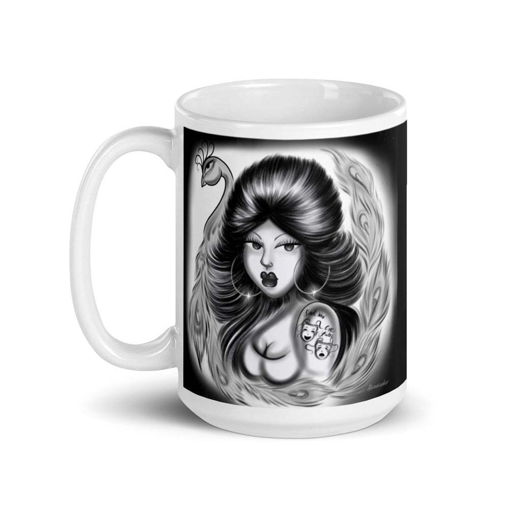 Peacock Queen White glossy mug