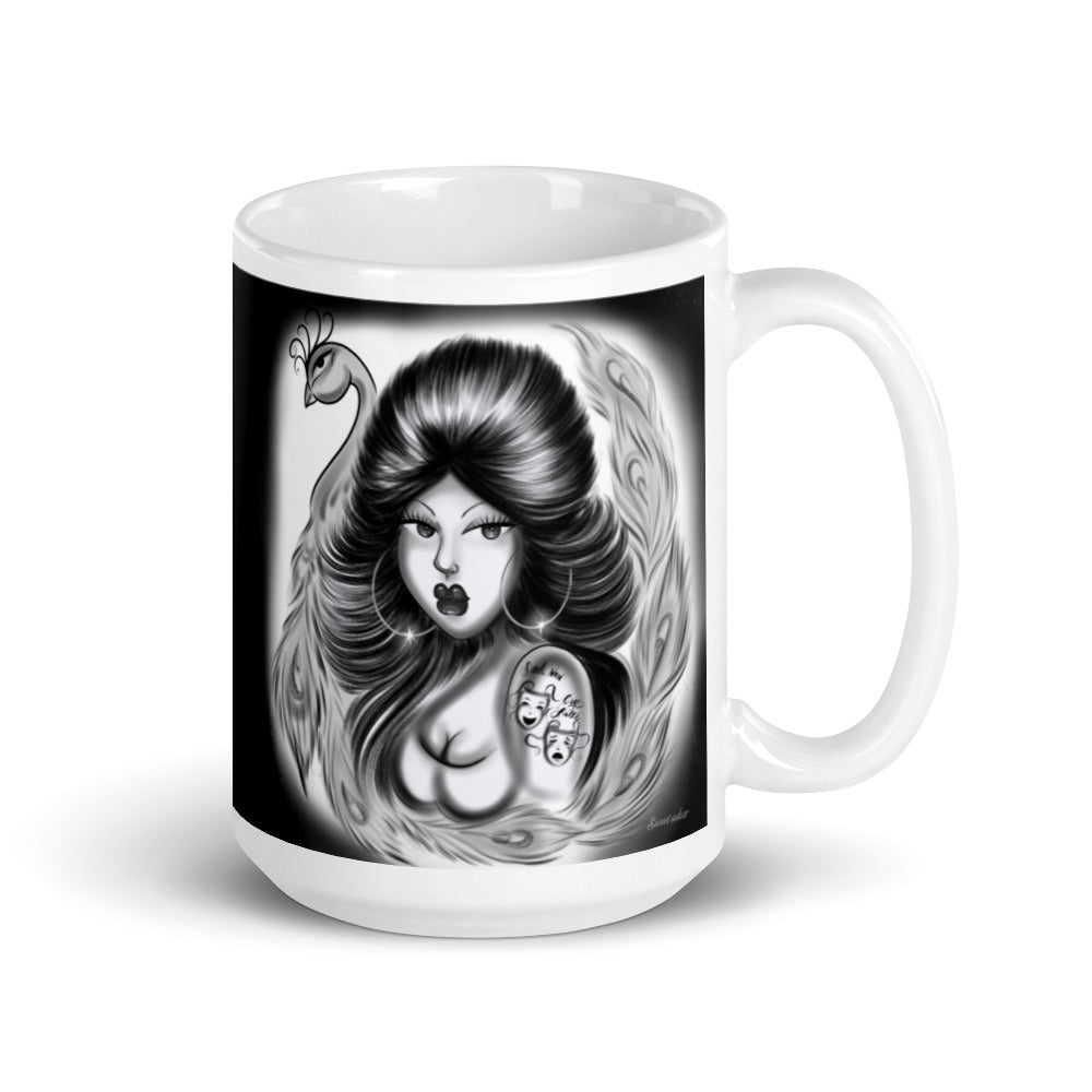 Peacock Queen White glossy mug